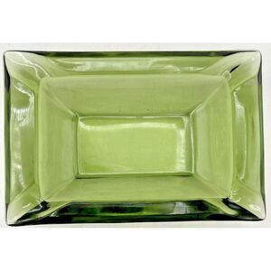 Vintage Rectangle Green Glass Ashtray MCM Trinket Keys Bowl 6 inches